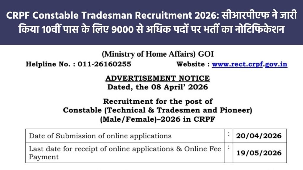 CRPF Constable Tradesman Recruitment 2026